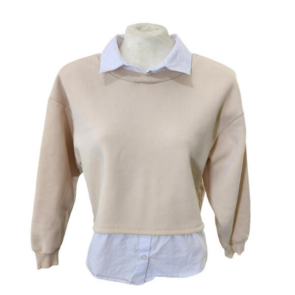 Anthropologie Maeve Oversized Mockable Shirt Sweatshirt Size M White Cream - Picture 1 of 9